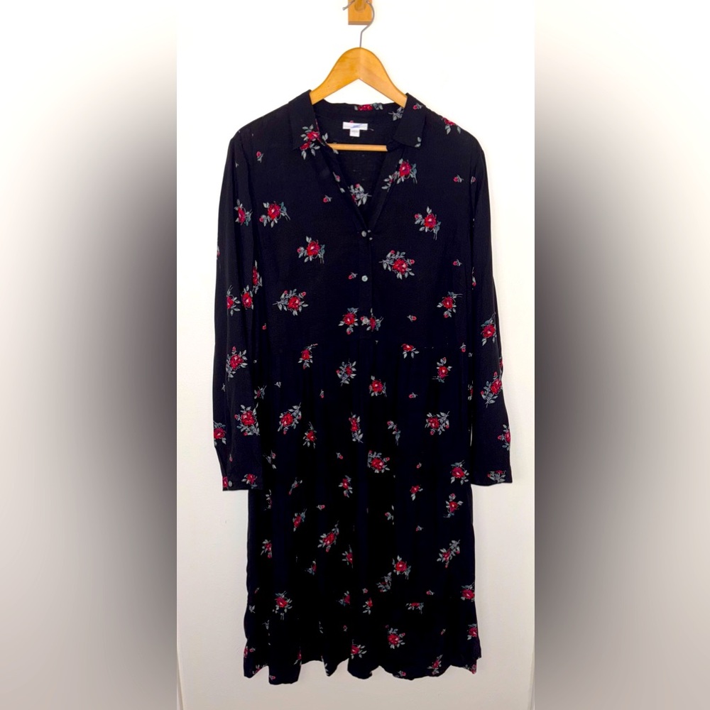 NEW J.Jill Floral Rose Print Long Sleeve Front Button Shirt Dress NWOT Size L